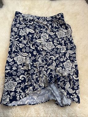 Isaac Mizrahi bridge Hampton Navy and White Floral Wrap Skirt S